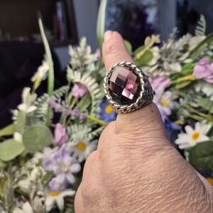 Plum Colored Stone Oversized Silver Ring-looks New